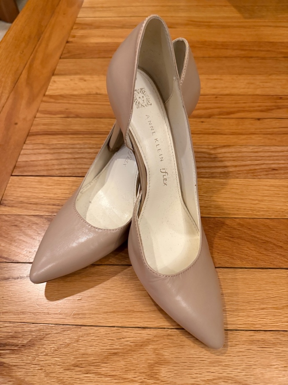 Anne Klein Beige Pointed-Toe Leather Pumps